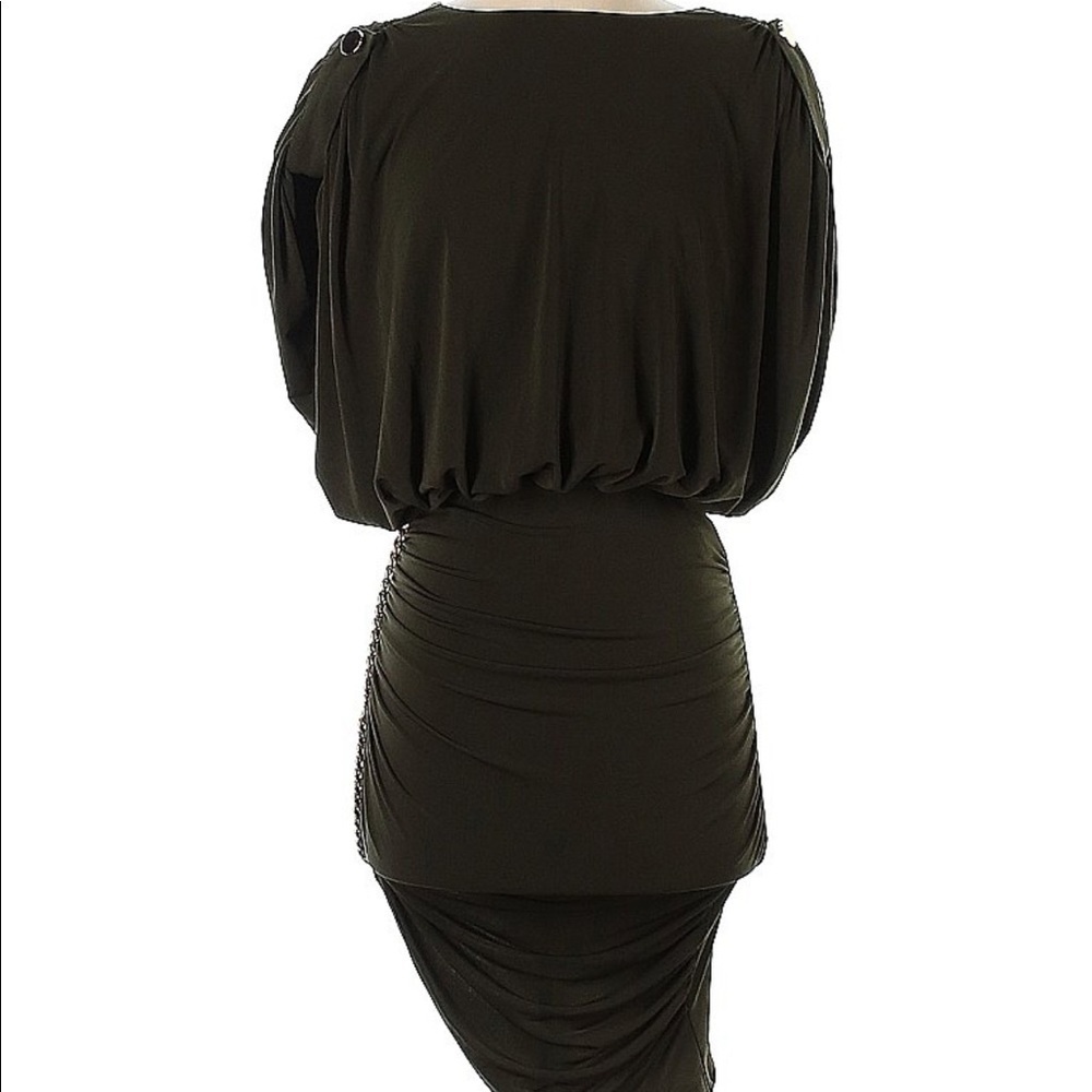 Retrofete- Olive Green “Chessie” Mini Bodycon Dress with Gold Chain Detail - Picture 3 of 14